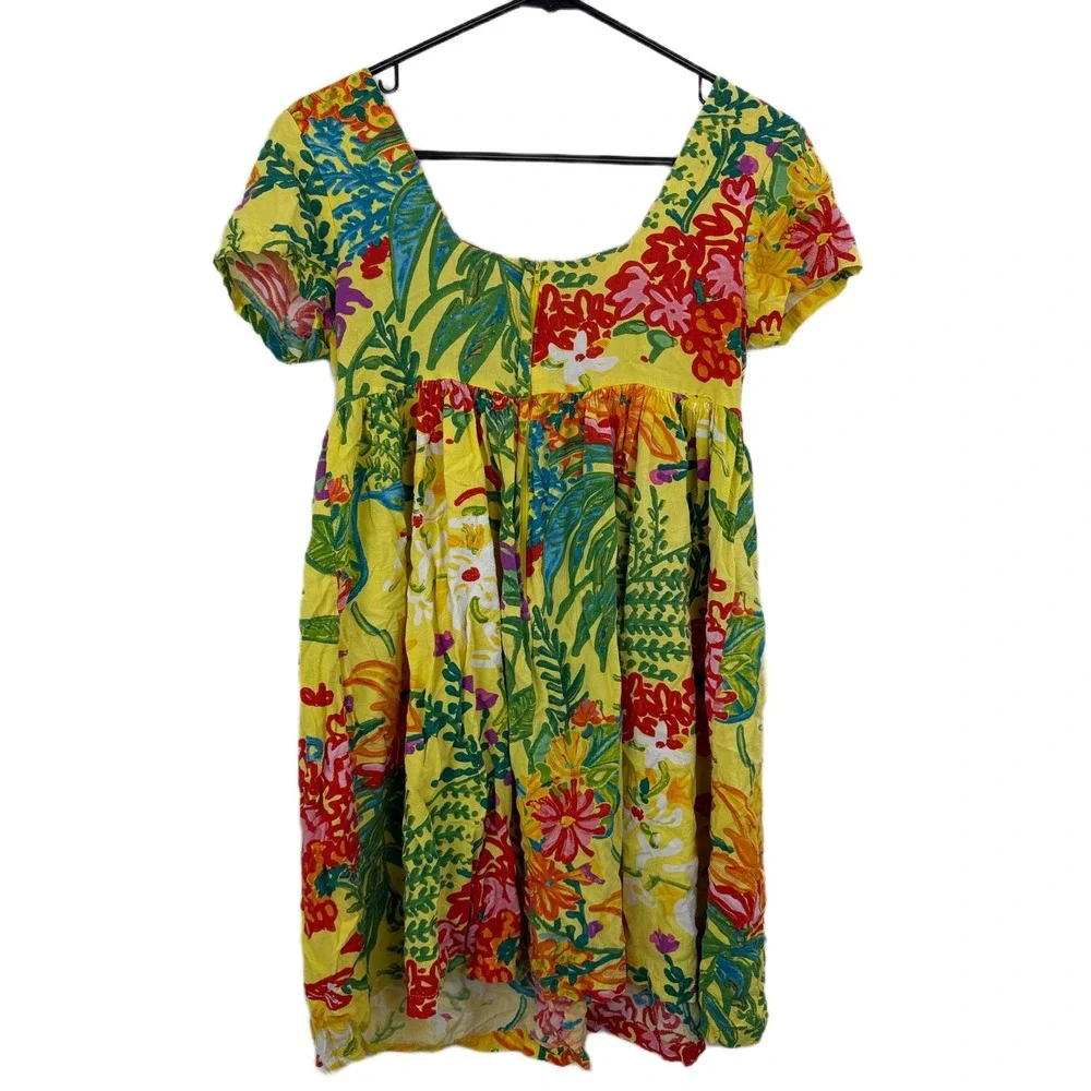 Jam's World Dress Womens Small Yellow Floral Print Short Sleeve Mini Back Zip - Picture 6 of 9